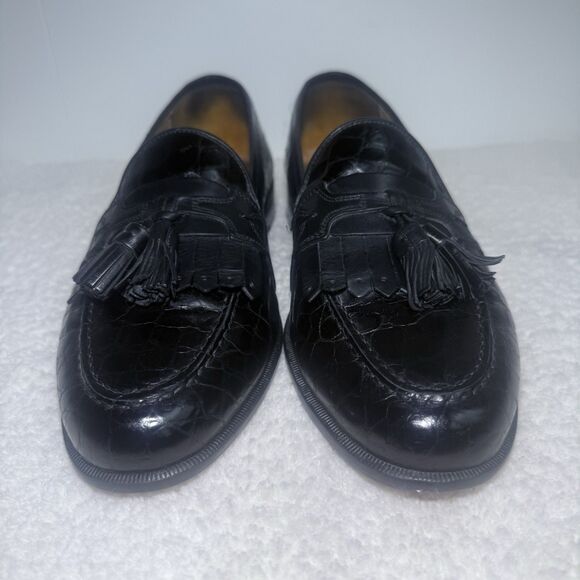 Johnston Murphy Men’s Black  Cellini Black Gator Print Tassel Loafer Shoe 8.5M - Picture 1 of 8